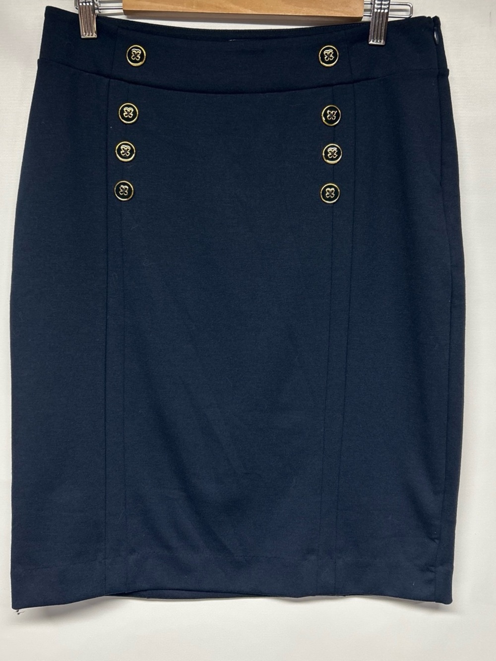 Banana Republic Navy Pencil Skirt with Gold-Tone Buttons